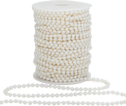 3mm Millet Beads Crafts Faux Pearl Beads Garland Pearl Bead Roll Strand of Pearls to Decorate Floral Centerpieces Wedding Party Favor Christmas Tree(33 Feet Ivory)