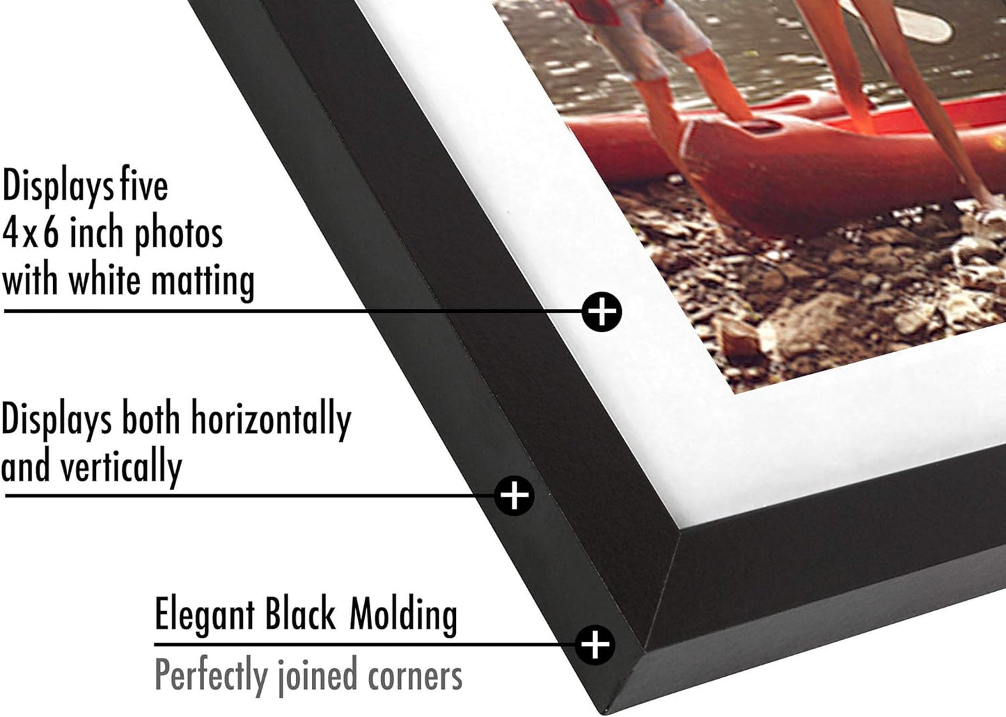Americanflat 4x6 Collage Picture Frame with Shatter-Resistant Glass - Fits Five 4x6 Photos or Use as One 11x14 Picture Frame - Signature Collection - Collage Frames for Wall Display - Black