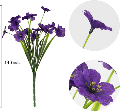LikSoor 21 Bundles Artificial Outdoor UV Resistant Flowers No Fade Fake Outside Flowers Plastic Greenery Faux Shrubs Garden Porch Window Box Home Decoration(Purple)