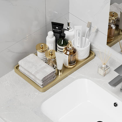 Bathroom Vanity Tray for Countertop - Bamboo Organizer Tray for Dresser Tops, Toilet, Perfume Small Decorative Tray Wood Tray for Home Decoration 11.81” L x 6.1” W x 0.79” H Black