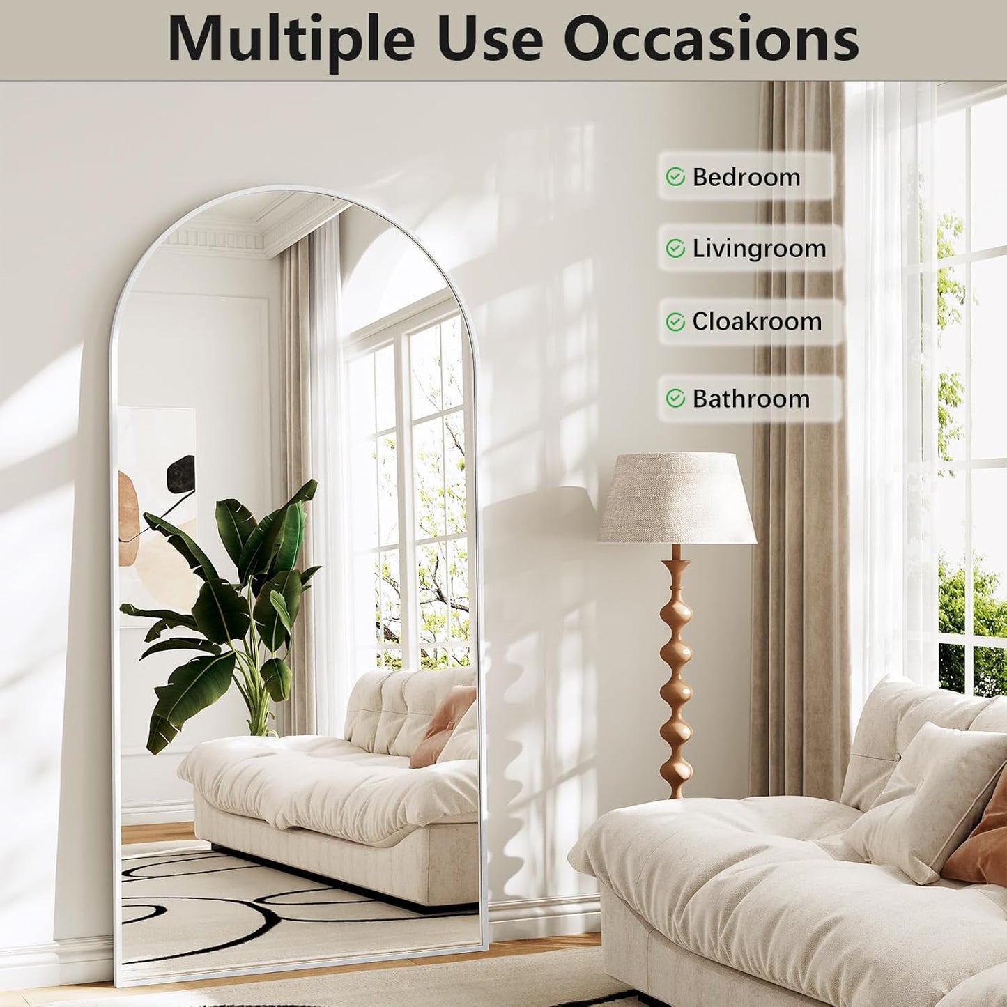 57" x 20" Arched Full Length Mirror - Wall Mounted/Floor Mirror Aluminum Alloy Frame Full Body Mirrors for Bathroom Living Room Bedroom and Entryway,Black