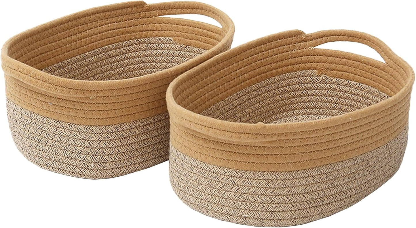 JMvicyroam Woven Basket,Small Rope Storage Bin with Handles & Ribbon Bag, Organizer for Shelves Closets,Gift Basket Empty for Birthday,Books,Dog Toys,White