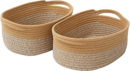 JMvicyroam Woven Basket,Small Rope Storage Bin with Handles & Ribbon Bag, Organizer for Shelves Closets,Gift Basket Empty for Birthday,Books,Dog Toys,White