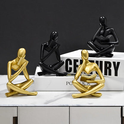 Jinkoozz Reading Women Statue, Thinker Sculptures, Abstract Art Ornament, Modern Aesthetic Figurine Decoration, Suitable for Home Living Room Bedroom Office Shelf Table Desk Bookshelf Decor