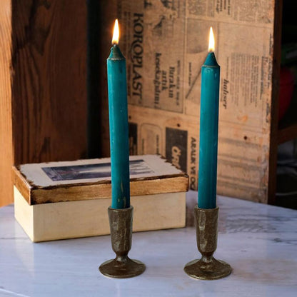 Handcrafted Antique Brass Iron Taper Candle Holders - Set of 2 Elegant Candlesticks for Weddings, Dining, and Parties, Timeless Décor Accent