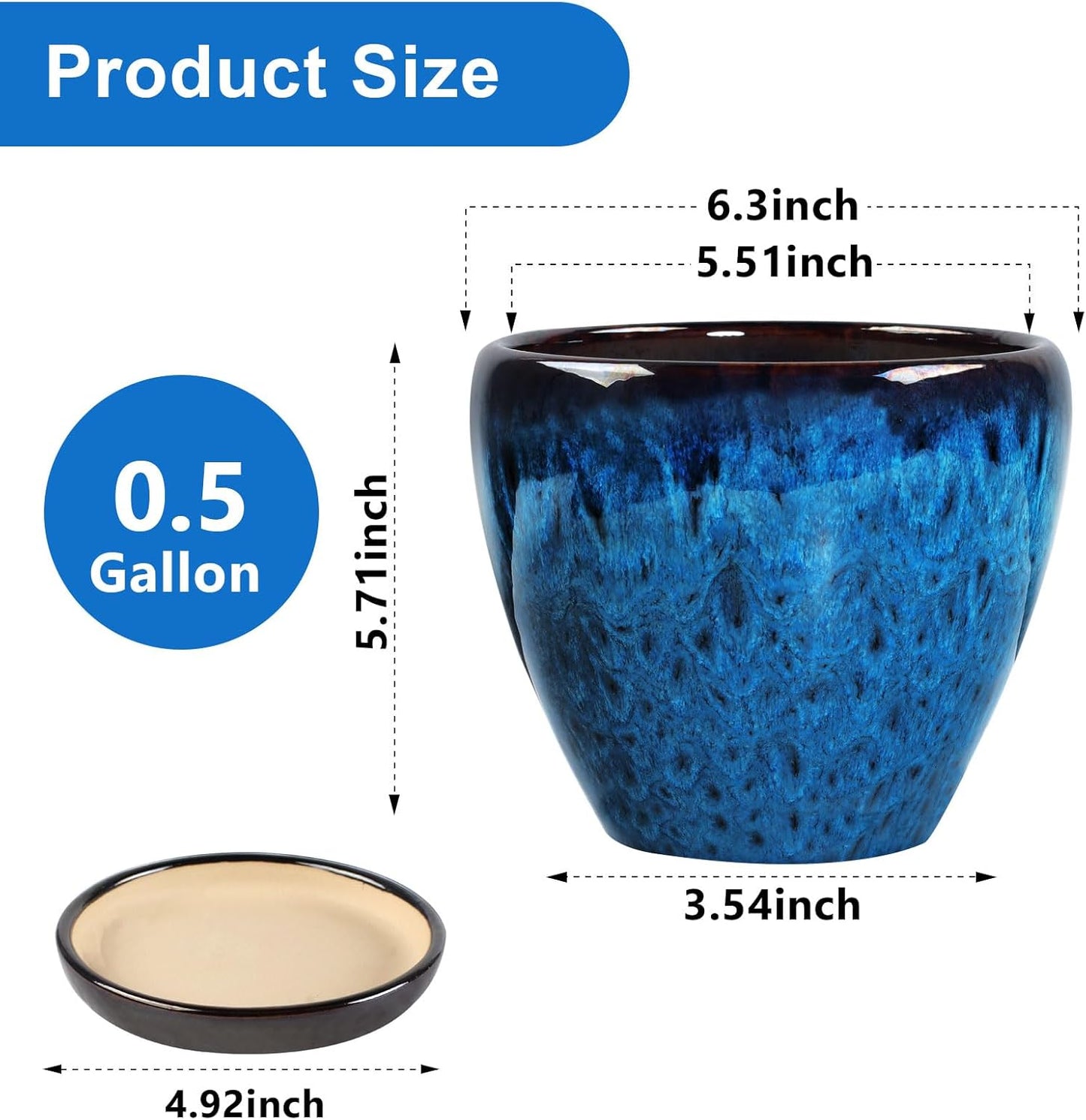 Ceramic Plant Pots with Saucer, 6 inch Glaze Planters for Indoor Plants with Drainage Holes, Decorative Small Flower Pots Outdoor, Modern Succulent Pots for Home Room Decor
