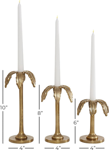 Deco 79 Metal Abstract Decorative Candle Holder Mushroom Inspired Candle Stand, Set of 2 Candlestick Holder 11", 14"H, Gold