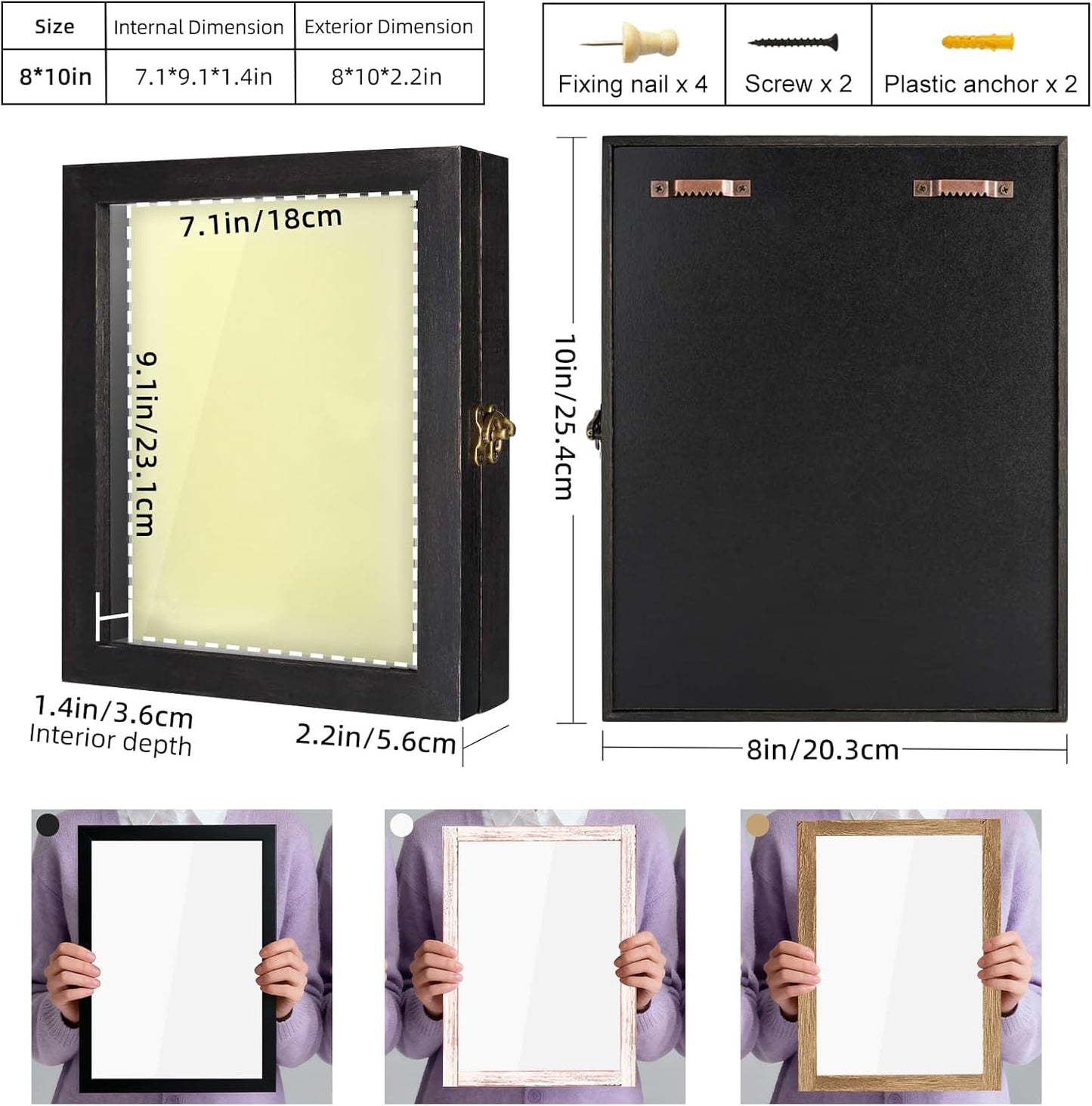 TJ.MOREE Shadow Box Frame 8 x 10 Shadowbox Display Case Picture Frame with Linen Back Memorabilia Bouquet Medals Military Photos Memory Box
