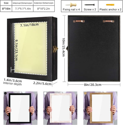 TJ.MOREE Shadow Box Frame 8 x 10 Shadowbox Display Case Picture Frame with Linen Back Memorabilia Bouquet Medals Military Photos Memory Box