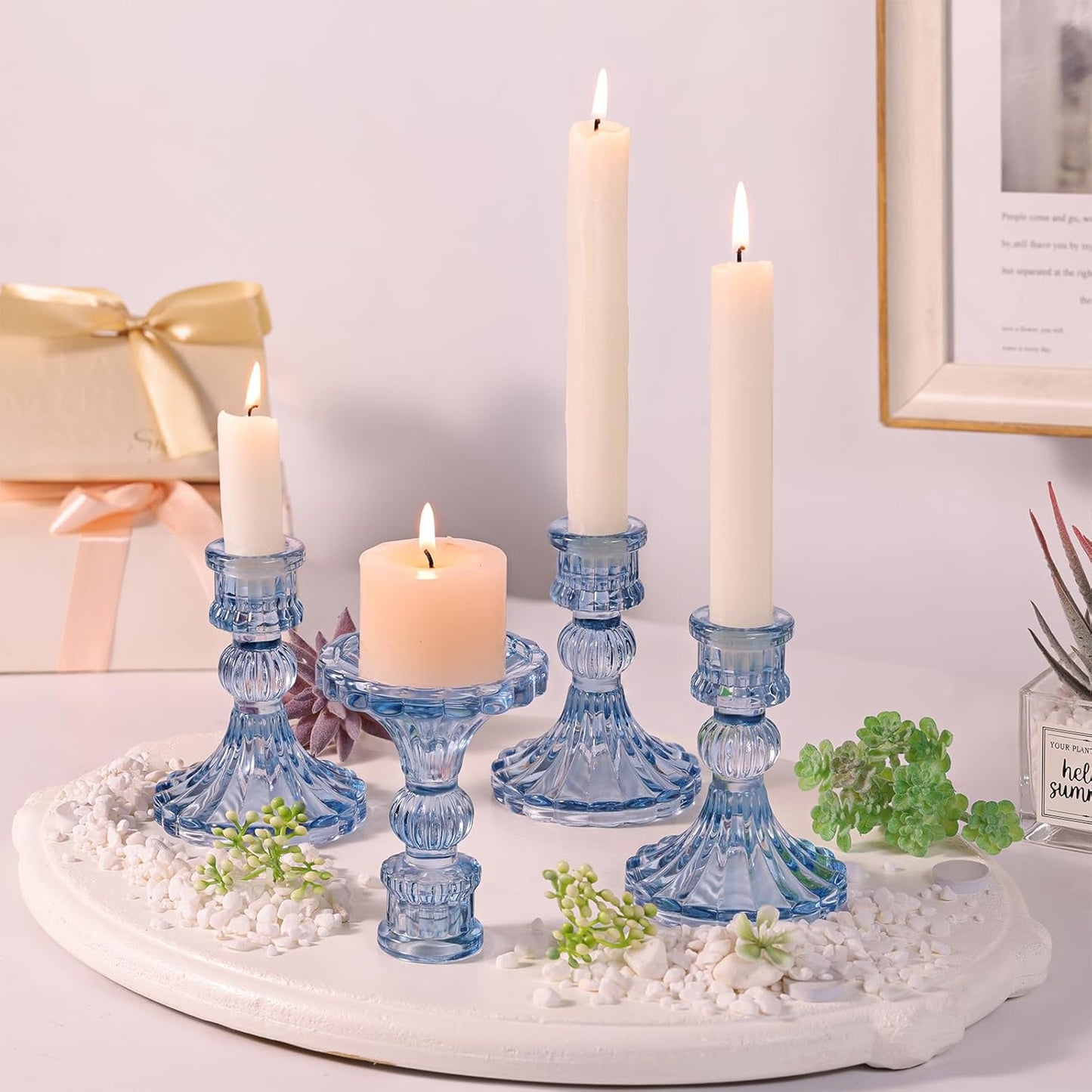 DARJEN Candlestick Holders Set,12Pcs 4" H Taper Candle Holders Bulk, Clear Glass Candle Holders for Wedding, Spring Party, Romantic Dinner, Festival & Windowsill Decor