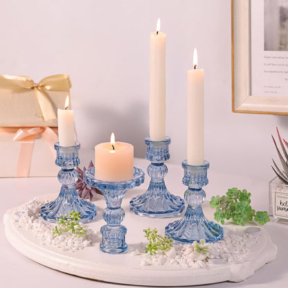 DARJEN Candlestick Holders Set,12Pcs 4" H Taper Candle Holders Bulk, Clear Glass Candle Holders for Wedding, Spring Party, Romantic Dinner, Festival & Windowsill Decor