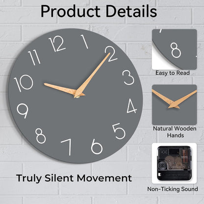 cicininc Wall Clock, Gray Silent Non-Ticking, Decorative Battery Operated Wall Clocks for Bedroom, Kitchen, Home, Office, School, Hotel (8 Inch)