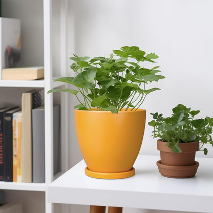 10 Inch Ceramic Planter Pot Round Plant Pot for Indoor Plants Outdoor Large Flower Pot with Drainage Hole and Saucer Blue