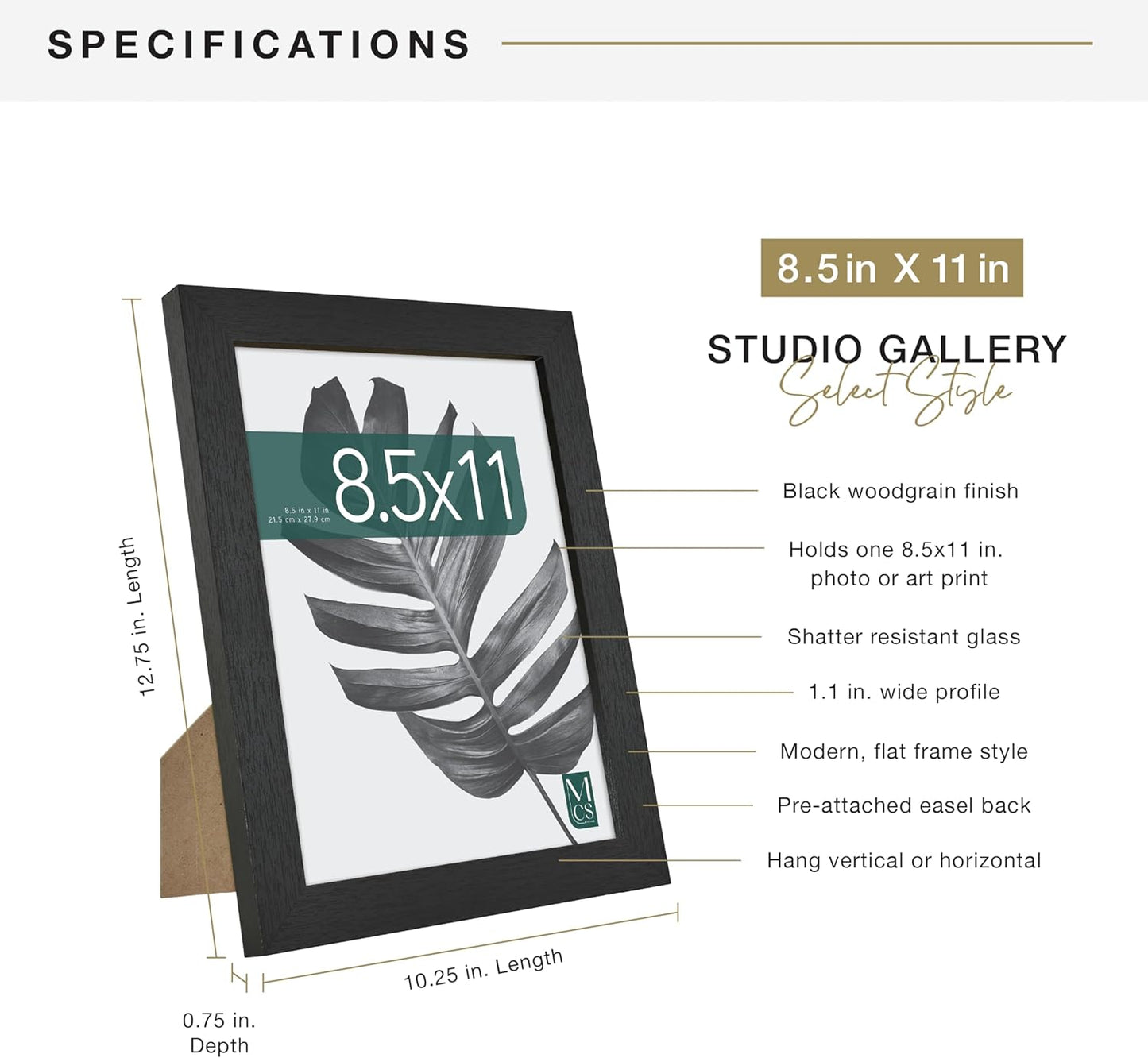 MCS Studio Gallery 16x24 Poster Frame Black Woodgrain Engineered Wood, Vertical & Horizontal Wall Hanging Large Picture Frame for Photos, Posters & Art Prints (1-Pack)