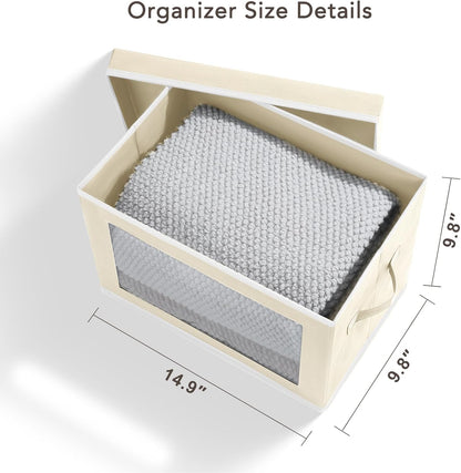 Homsorout Storage Bins with Lids - Fabric Closet Storage Bins with Window, Collapsible Baskets for Shelves 4 Pack, Home Decorative Boxes for Clothes, Closet, Office, Grey