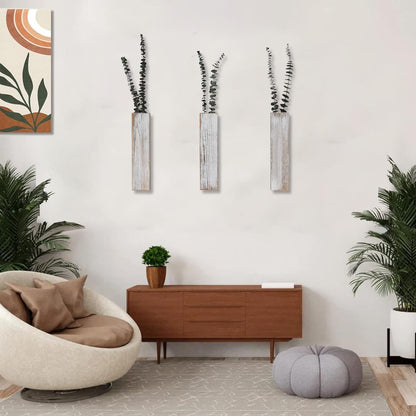 Wooden Wall Planter Set of 4 - Modern Home Decor for Living Room, Bedroom, Bathroom - Walnut Finish Planter for Dried Flowers, Faux Greenery, Indoor Plants