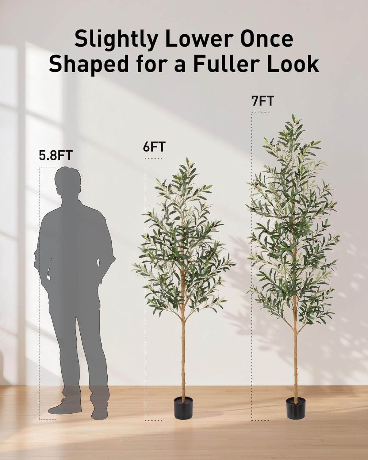 FLOWORLD 6FT Olive Trees Artificial Indoor, Tall Faux Olive Tree 6FT (72in) with Natural Wood Trunk & Realistic Olives, Stable Base, Pet Friendly Artificial Plant for Home Office, Living Room, Outdoor