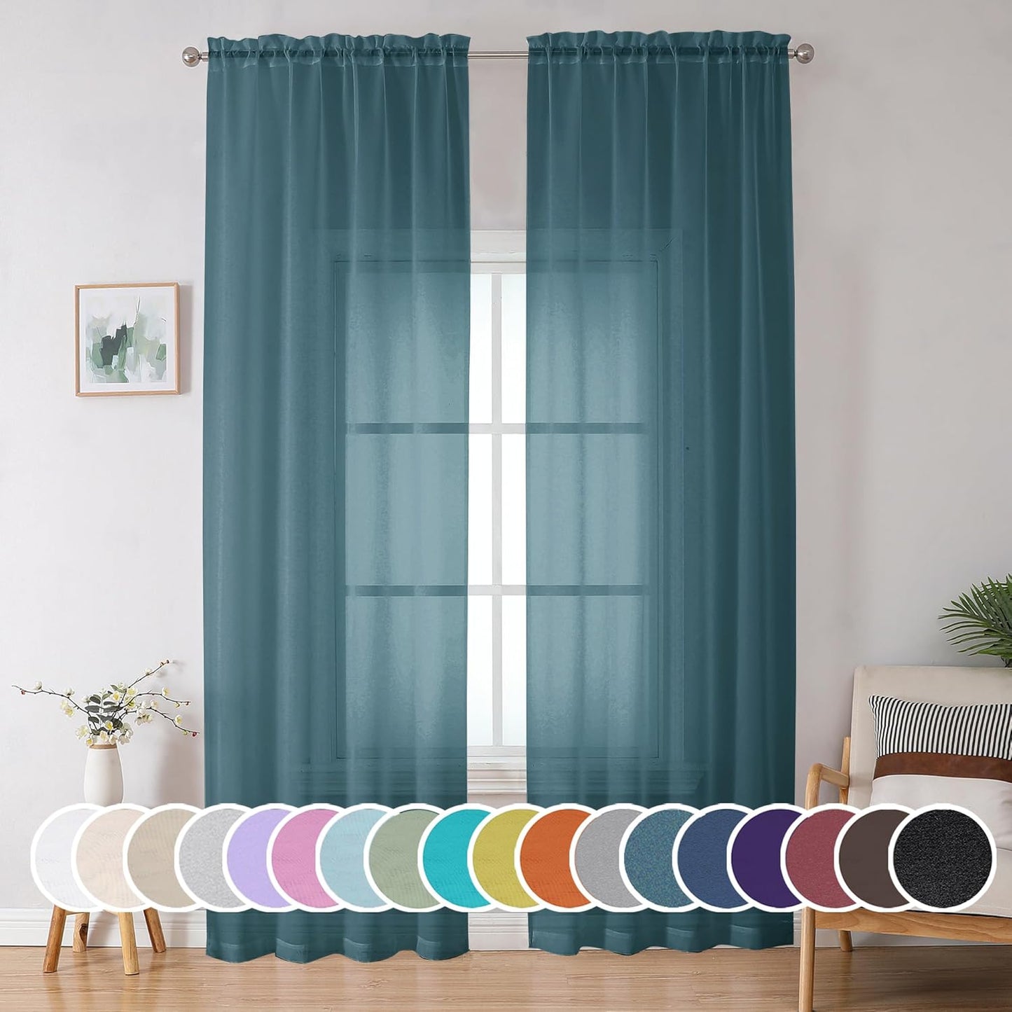 OWENIE Sheer Curtains 84 inches Long 2 Panels Set for Living Room/Bedroom, Rod Pocket Voile Sheer Panel Drapes, White, 2pcs, Each 42" W x 84" L - Colors A
