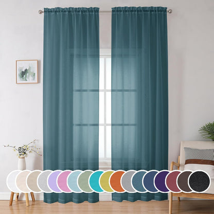 OWENIE Sheer Curtains 84 inches Long 2 Panels Set for Living Room/Bedroom, Rod Pocket Voile Sheer Panel Drapes, White, 2pcs, Each 42" W x 84" L - Colors A
