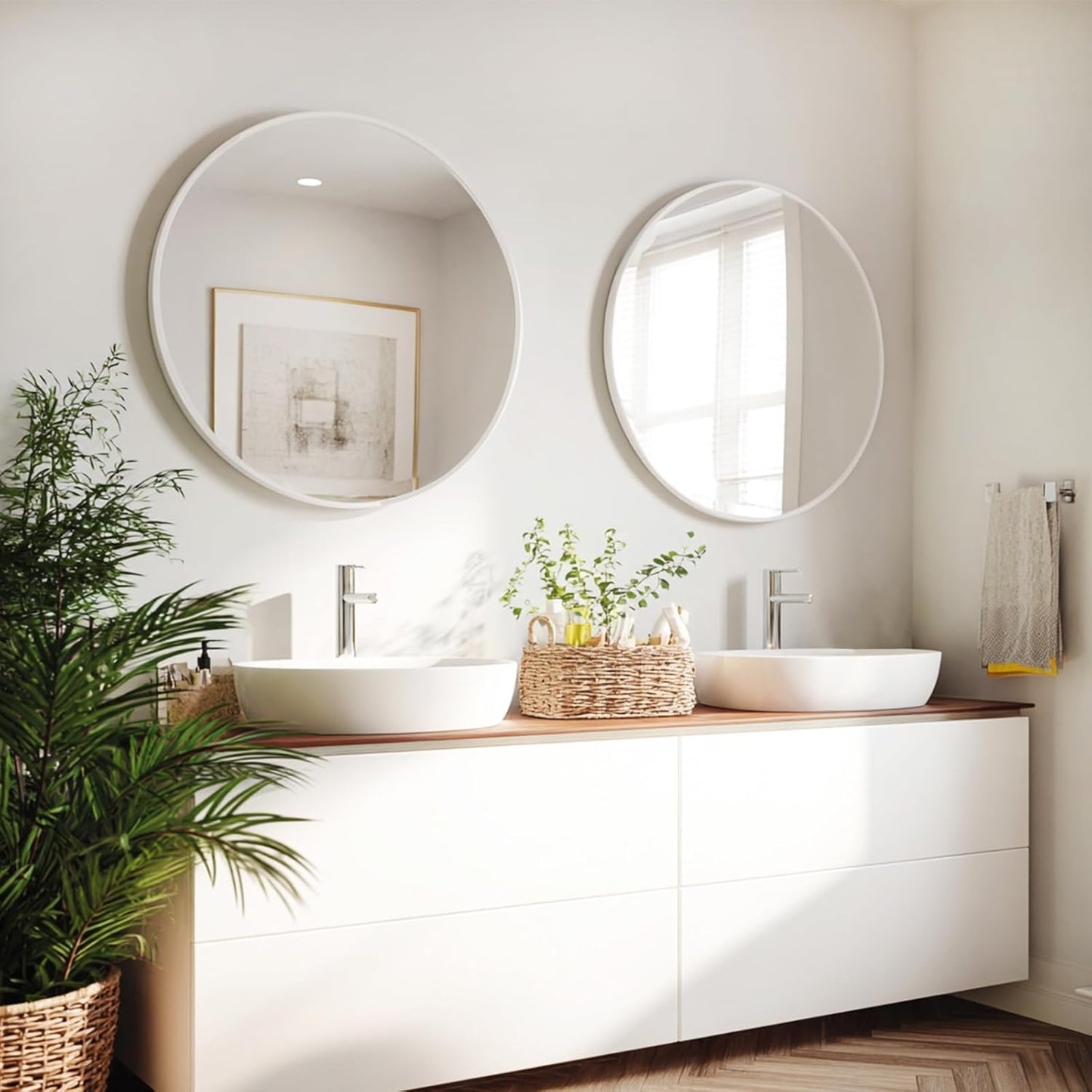 Sunniry Black Round Mirror, Round Mirror 24 inch, Black Circle Mirrors Matte Metal Frame, Wall Mounted Mirrors for Living Room, Bathroom, Wall, Entryway.