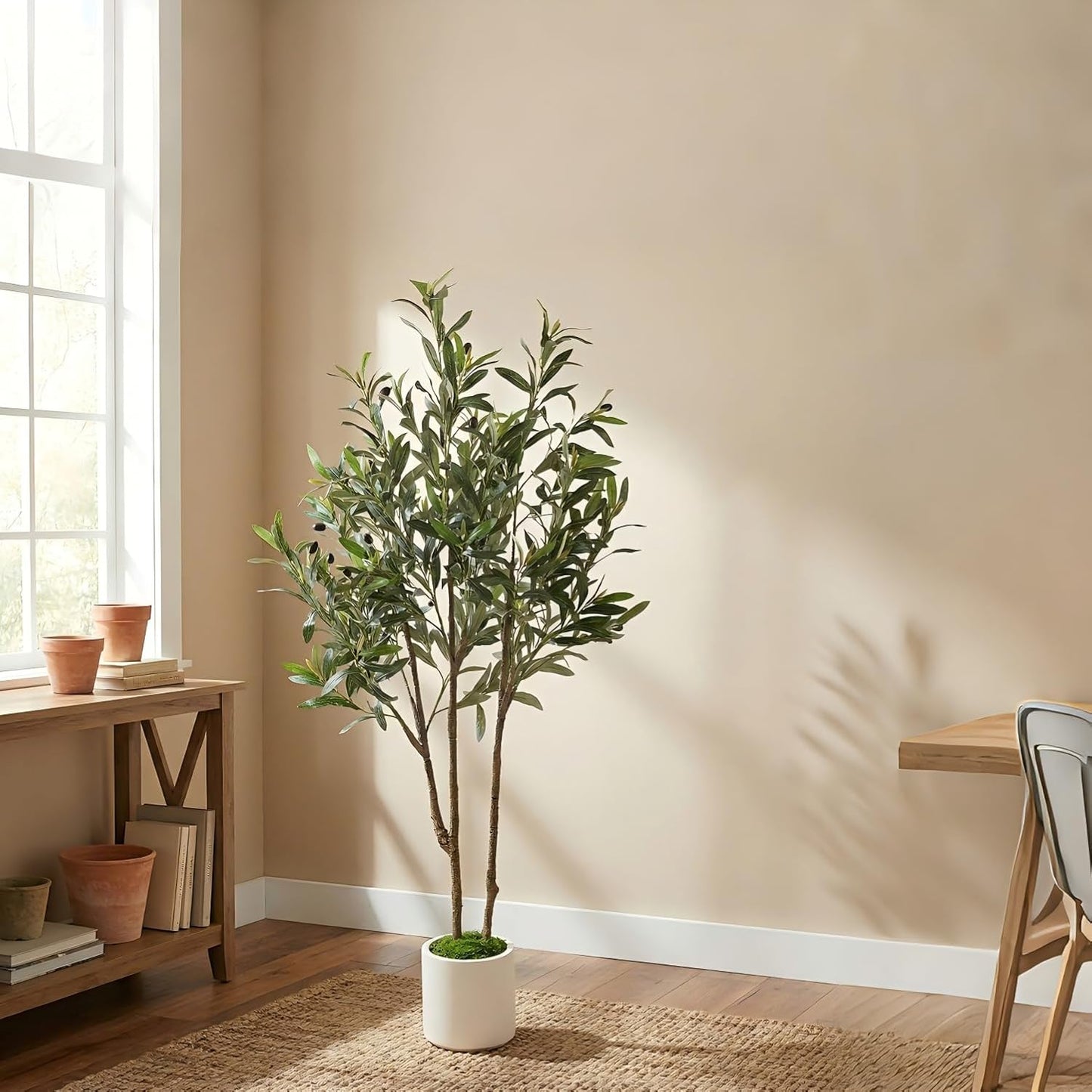 Alupssuc 5ft Olive Trees Artificial Indoor & Outdoor, Faux Olive Tree with Lively Artificial Trunk and Lifelike Fruits, Fake Potted Tree for Modern Home Office Living Room Decor