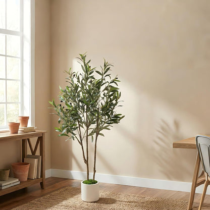 Alupssuc 5ft Olive Trees Artificial Indoor & Outdoor, Faux Olive Tree with Lively Artificial Trunk and Lifelike Fruits, Fake Potted Tree for Modern Home Office Living Room Decor
