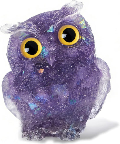OwMell Owl Statue Tumbled Stone Gemstone Owl Figurine Home Decor Shelf Decor 2.5" - Turquoise