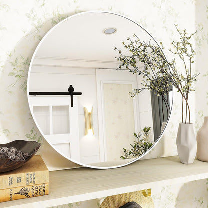 VooBang Large Black Round Bathroom Mirror, 48 inch Circle Wall Mounted Hanging Mirror with Simple Modern Circular Metal Frame for Hallway, Entryway, Living Room, Black Frame