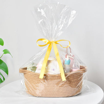 ABenkle Small Basket with Handles, Boho Decorative Rope Woven Dog Cat Toy Storage Bin Shelf Storage Organizer, Easter Christmas Gift Basket, 12"x8"x5", White