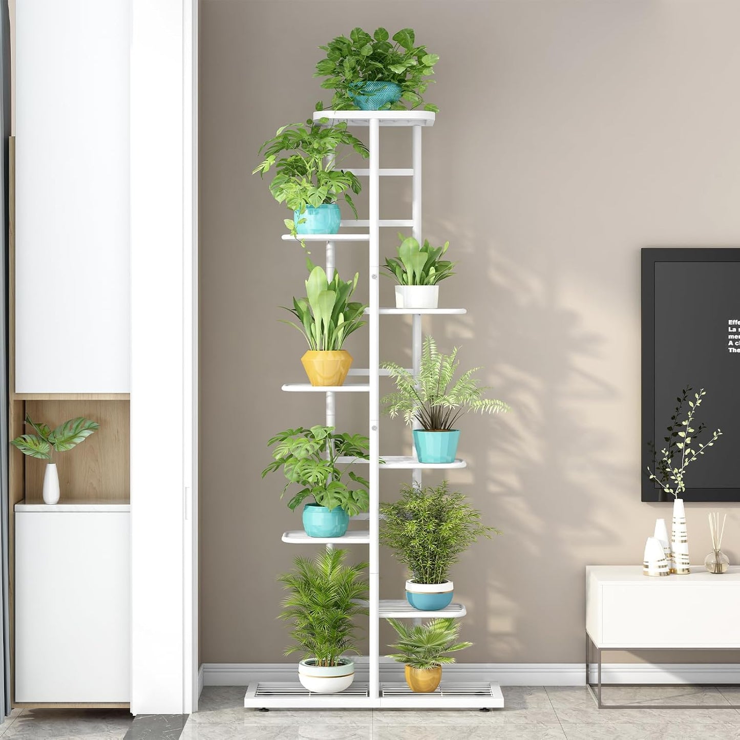 LINZINAR Plant Stand Indoor Outdoor Corner 4 Tier Metal Plant Shelf Patio Plant Rack for Garden Corner Balcony Living Room