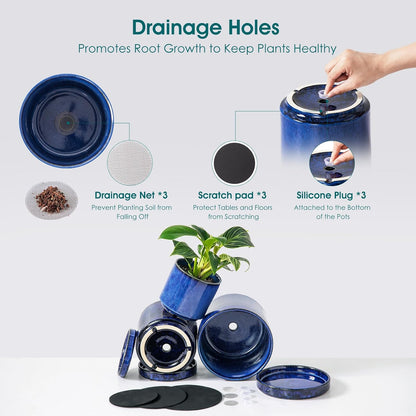 vancasso Ceramic Plant Pots, 3 Piece Planters for Indoor Plants, 4.25+5.25+6.25 Inch Flower Pots with Drainage, Plant Pots Indoor for Succulent, Pothos, Snake Plant and Money Tree, Etc (White)