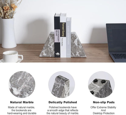 Karibiber Travertine Bookends for Heavy Books, Marble Decorative Bookends for Shelves, Heavy-Duty Stone Book Ends for Hardback Book & Cookbooks, Unique Book Stopper & Holder, Travertino Italy