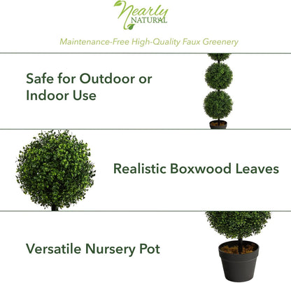 Nearly Natural 36in Artificial Triple Ball Boxwood Topiary Tree - Indoor Outdoor Realistic Faux Greenery for Home Patio Office Decor, Low Maintenance