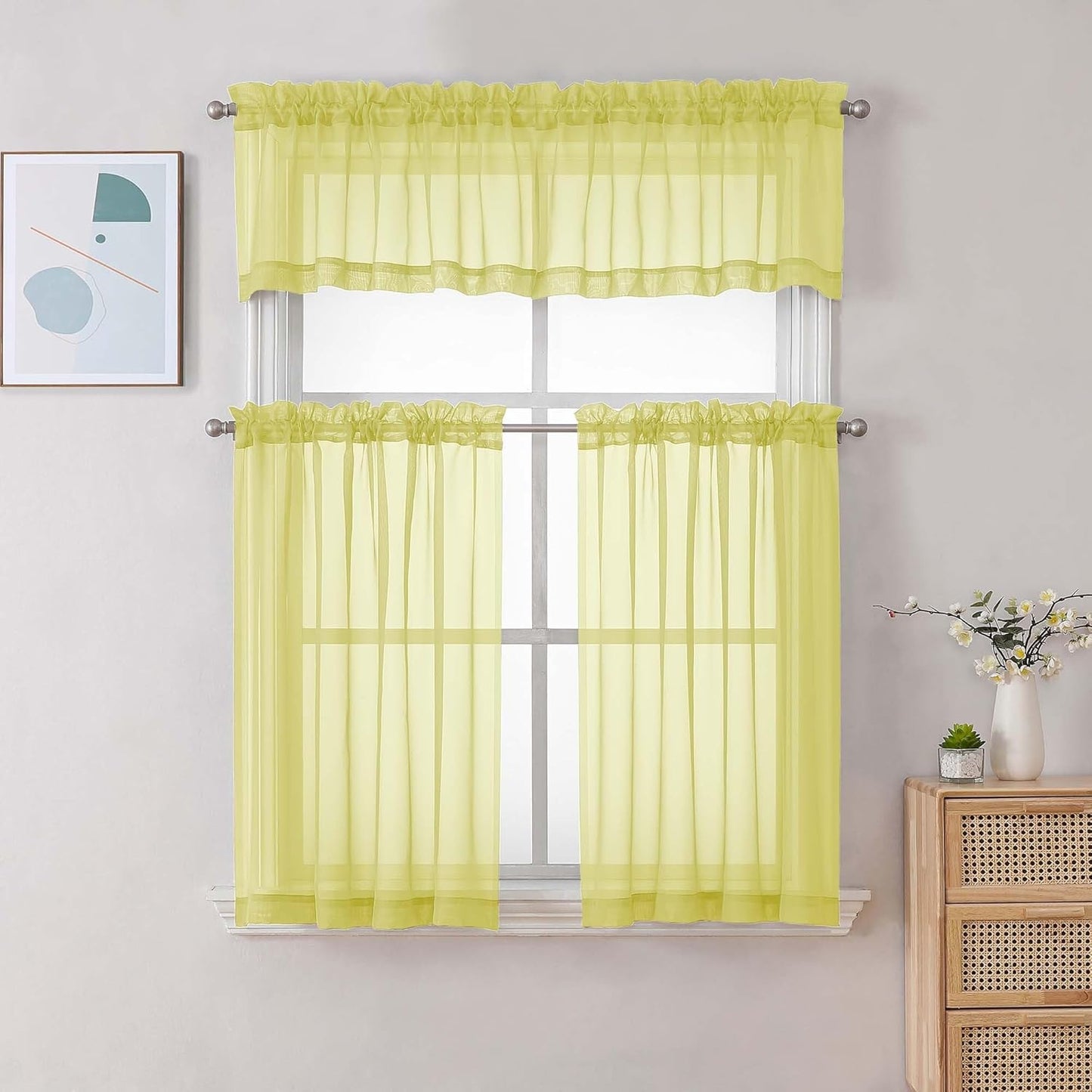 Chyhomenyc Sheer White Valances for Windows 2 Pack, Small Window Curtains for Living Room Bathroom Cafe Laundry Basement, Modern Top Dual Rod Pocket Voile Curtain, 42W x 14L inches, White - Colors A