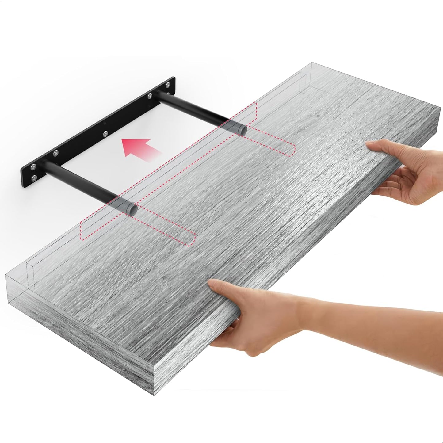 Ballucci Floating Shelves for Wall, 48" Wood Wall Shelf Set of 2, with Invisible Brackets for Bathroom, Living Room, Bedroom, Kitchen, Nursery, 8" Deep, Black