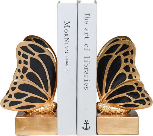Vintage Blue Butterfly Bookends,Resin Book Ends for Shelves,Heavy Duty Decorative Bookends,Creative Book Stopper Holder Decor for Desk Home Office,Shelf Decoration,Gifts for Mother's Day