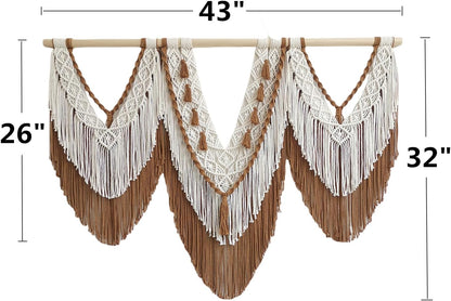 guzhiou large macrame wall hanging - Boho Tapestry Macrame Wall Decor Art- Chic Bohemian Handmade Woven Tapestry Home Decoration for Bedroom Living Room Apartment Wedding Party - 43"x32" (Wood bead)