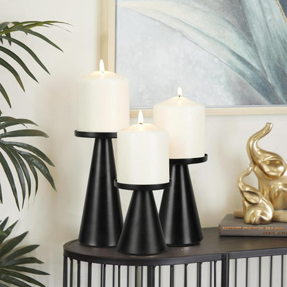 Gold Iron Plate Candle Holder Set of 3-4 & 4.7 & 6.4 Inch Tall, Decorative Iron Pillar Candle Plate, Elegant Candle Stand for LED & Wax Candles, Incense Cones, Spa, Weddings (Candles Not Including)
