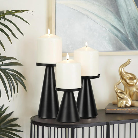 Gold Iron Plate Candle Holder Set of 3-4 & 4.7 & 6.4 Inch Tall, Decorative Iron Pillar Candle Plate, Elegant Candle Stand for LED & Wax Candles, Incense Cones, Spa, Weddings (Candles Not Including)