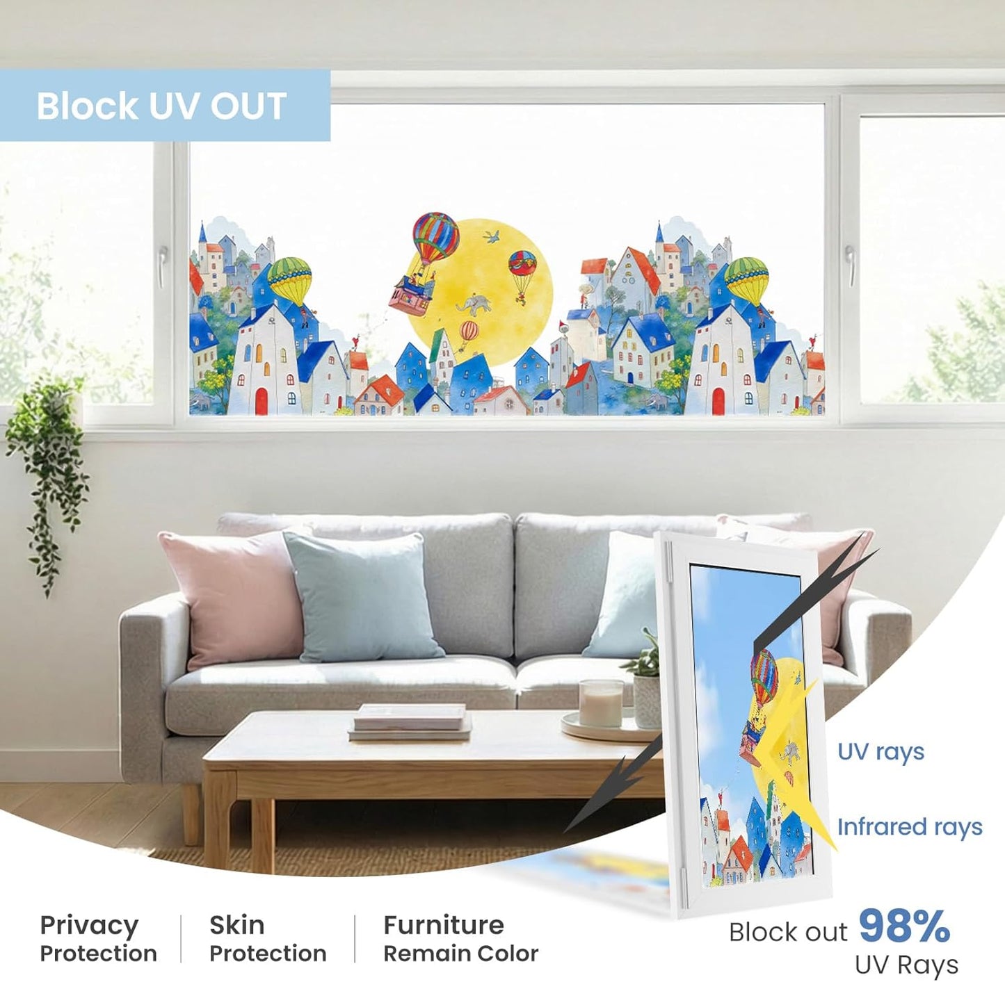 ADD.HERES Window Privacy Film,Colorful Floral Window Stickers,Removable DIY Bouquet Static Clings, Decals for Home School Office Party Supplies, Wildflower Reverie‌, 17.5 x 78.7 in