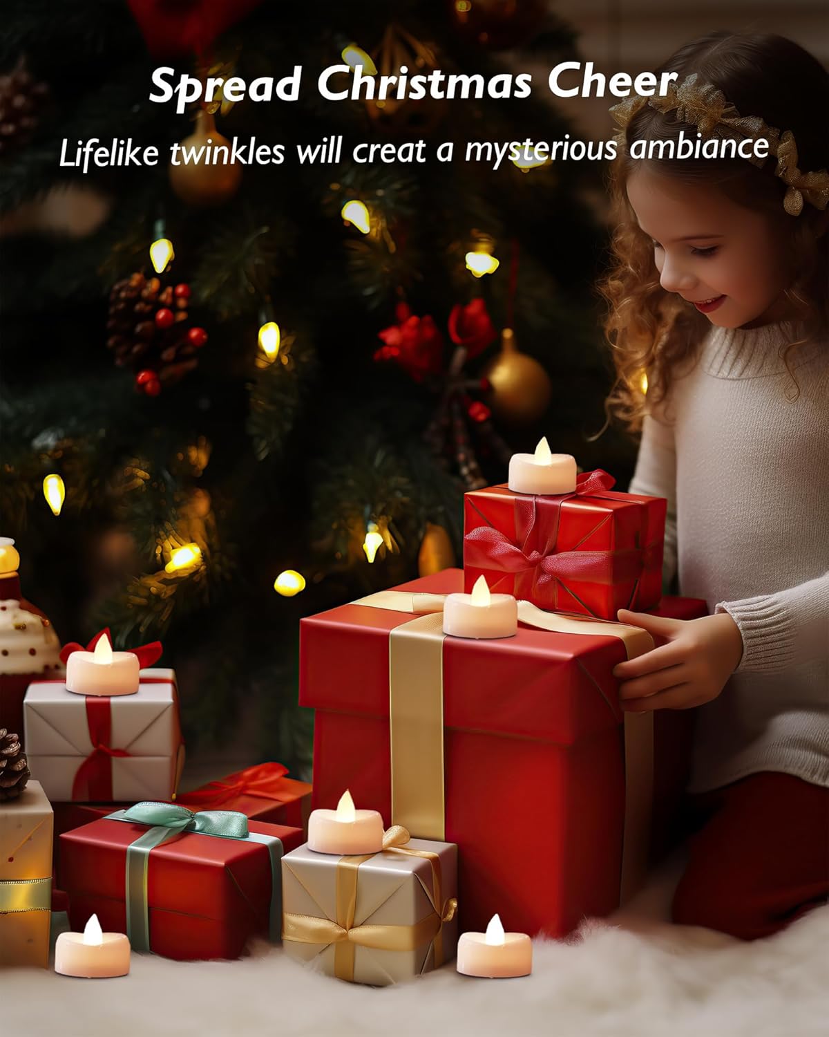merrynights LED Candles, Tea Lights Candles Battery Operated Bulk, 50-Pack Long-Lasting 200 Hours Flameless Tealight Candles, Realistic Tea Lights for Christmas Halloween Wedding, 1.5'' D X 1.25'' H