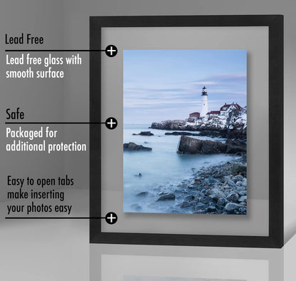 Americanflat 12x18 Floating Picture Frame with Polished Crystal-Clear Glass - Use as 8x10 Picture Frame or Display 5x7 Photo - Signature Float Collection - Photo Frames for Wall Display - Black