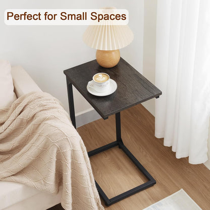 AMHANCIBLE C Shaped Side Table, End Tables Living Room Set of 2, Slide Under Couch Table for Sofa, TV Trays for Bedroom, Small Space, Rustic Brown HET02CBR