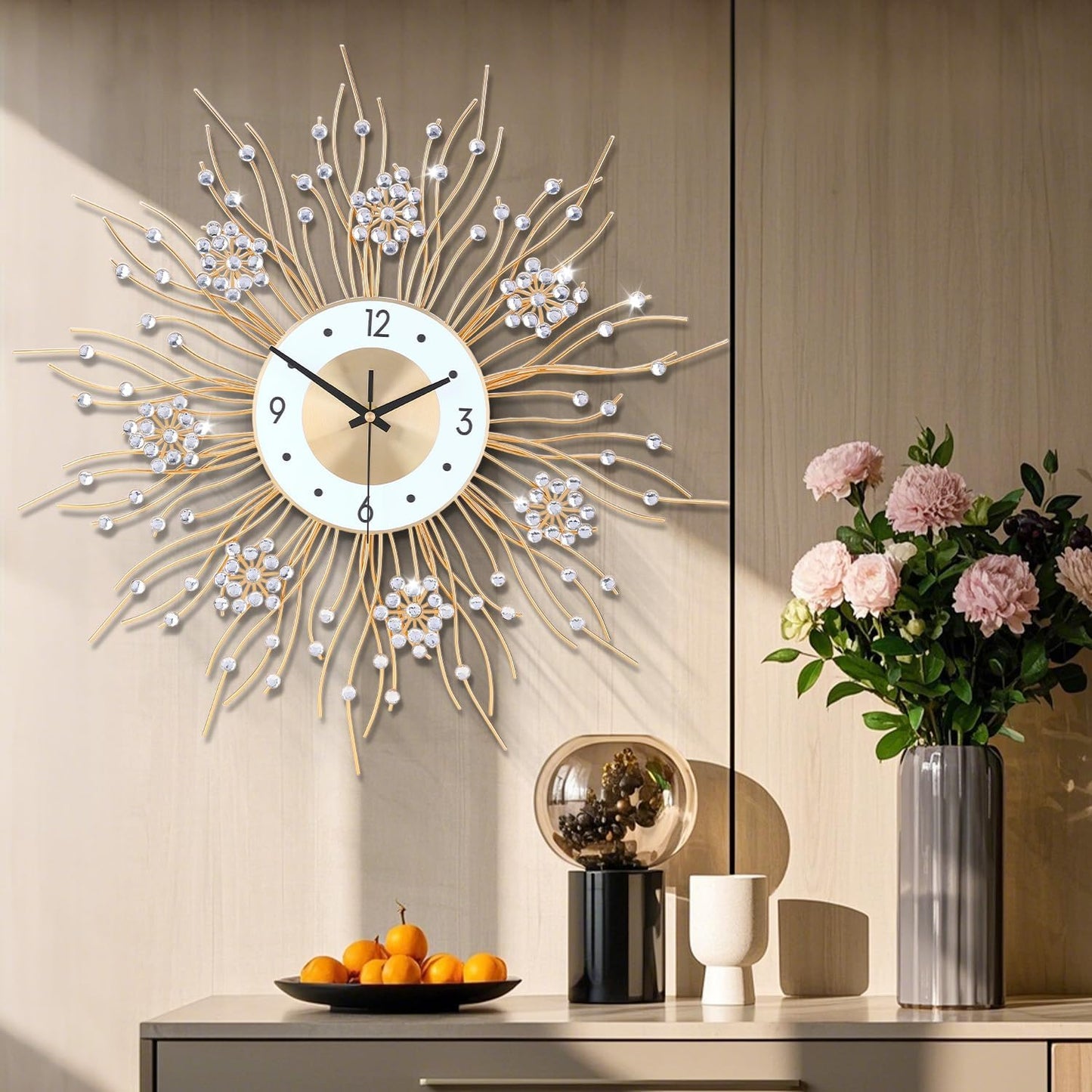 SIN&MI Large Wall Clocks, Silent Sunflower Shape Chic Decorative Wall Clock, Modern Non-Ticking Round Clock Dial Iron Metal Wall Clock for Living Room Decor Entrance Office Cafe 20 Inch