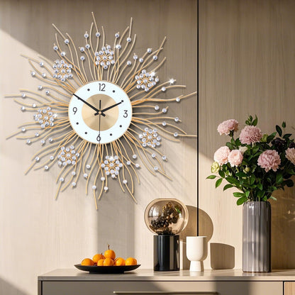 SIN&MI Large Wall Clocks, Silent Sunflower Shape Chic Decorative Wall Clock, Modern Non-Ticking Round Clock Dial Iron Metal Wall Clock for Living Room Decor Entrance Office Cafe 20 Inch