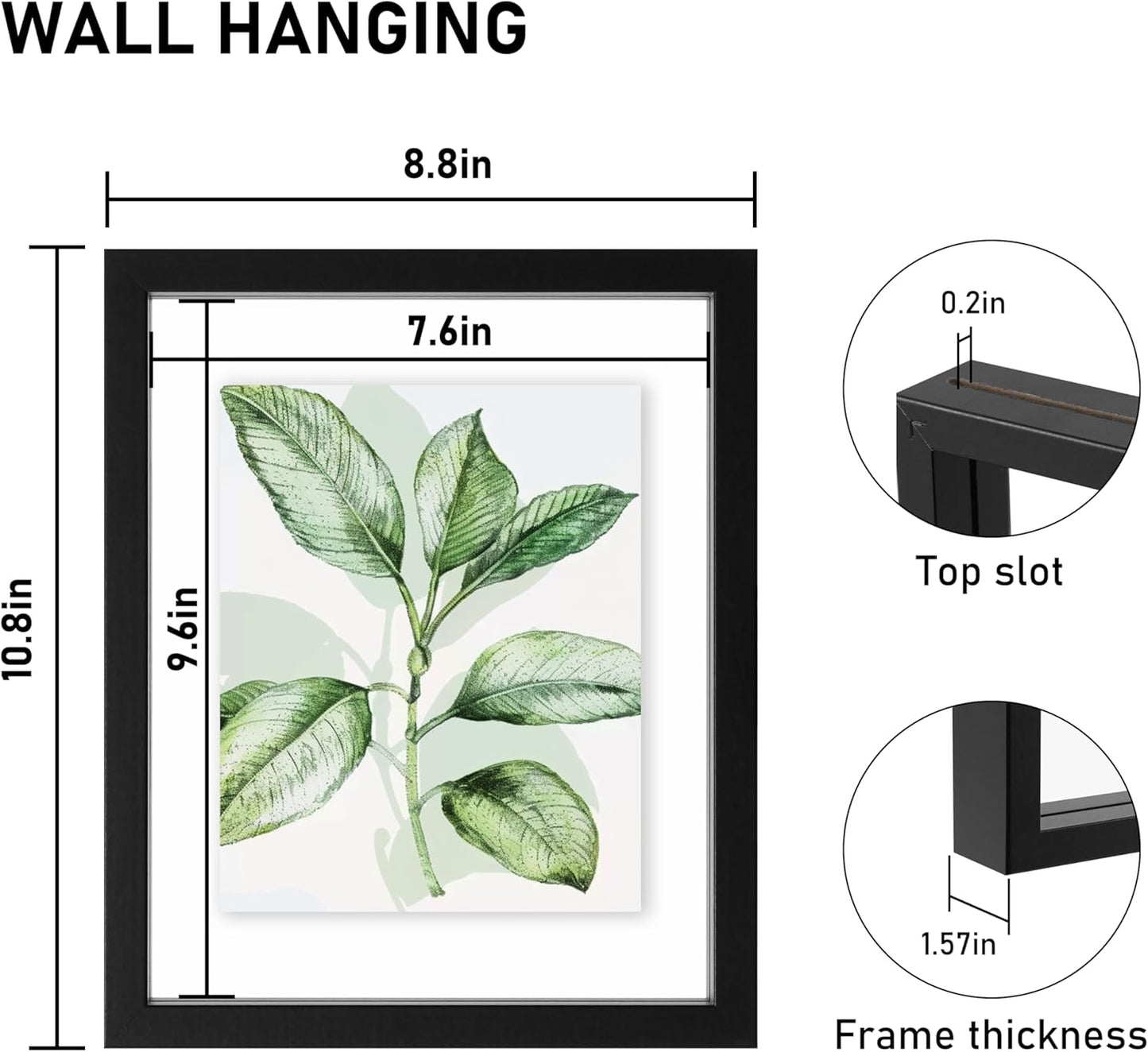 CORE ART 8x10 Floating Picture Frame,Double Plexglass Floating Frame for 5x7,4x6 Pictures,Wall or Tabletop Display,Black