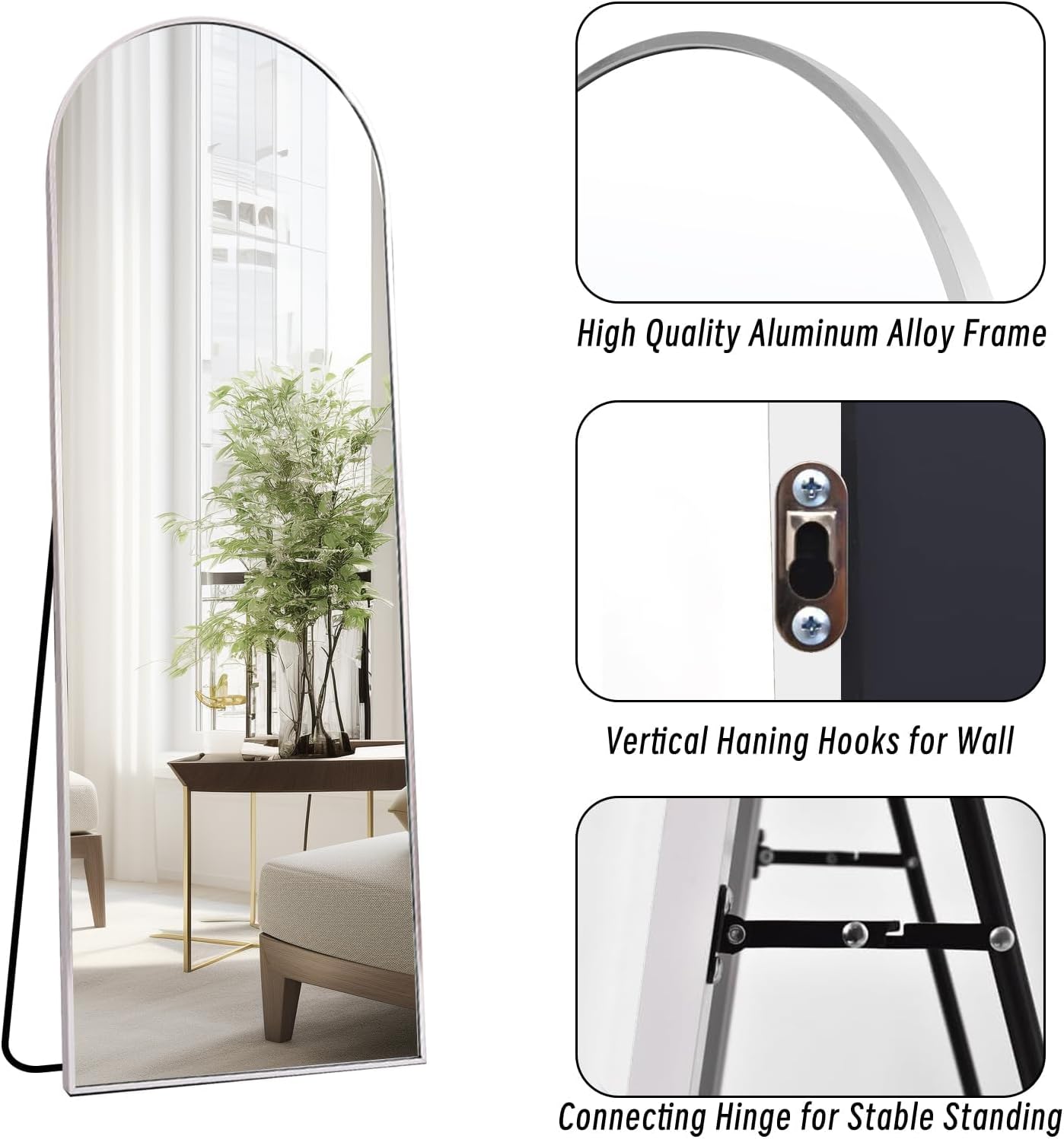 Dewfig Arched Full Length Mirror, 76"x34" Large Floor Mirror, Full Body Mirrors for Leaning or Hanging, Standing Mirrors for Bedroom, Living Room,Dressing Room, Aluminum Alloy Frame, Black