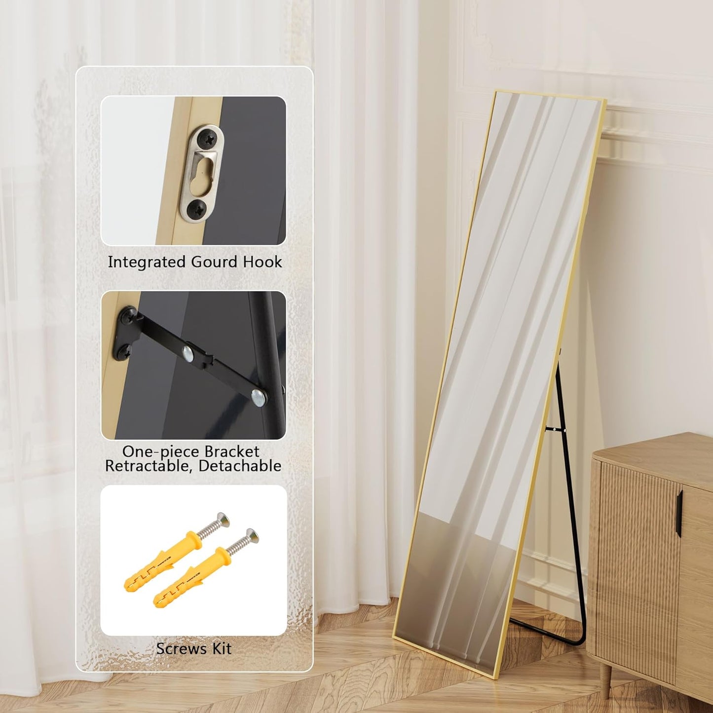 Simple Deluxe Arched Full Length Mirror, 71"x26"Large Floor Mirrors, for Wall Door Bedroom Bathroom Living Room (Gold)