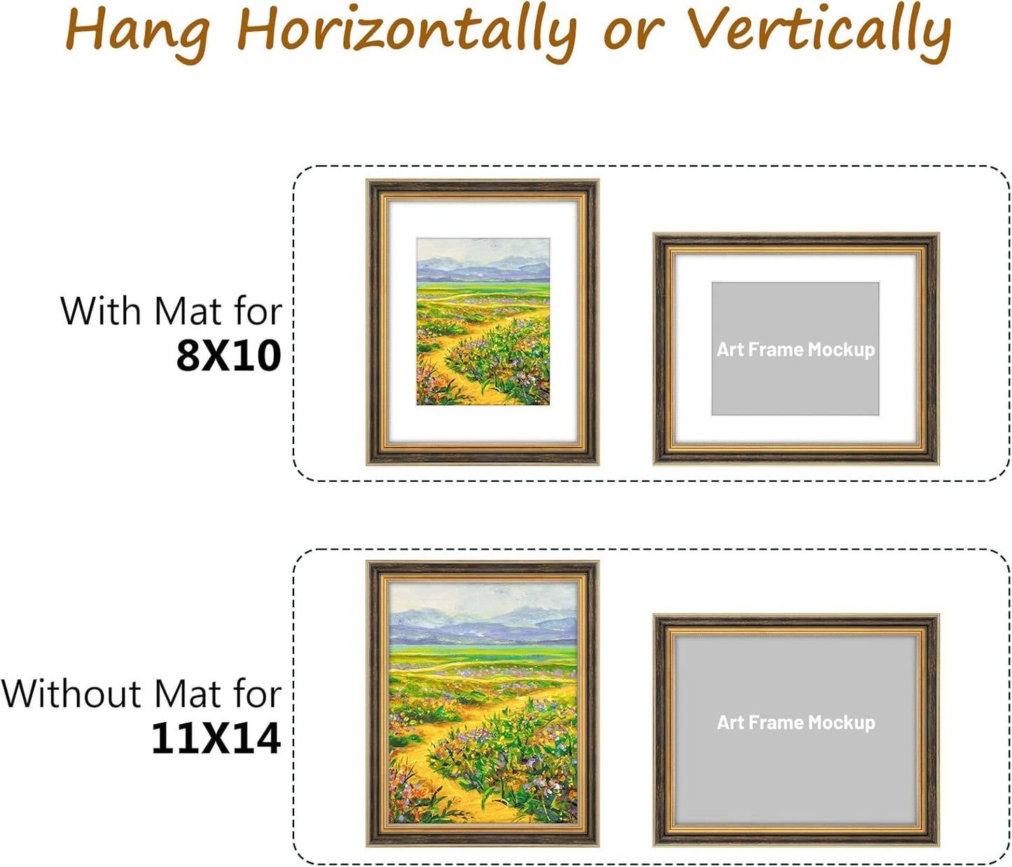 Golden State Art,11x14 Ornate Picture Frame for 8x10 Photo with Mat or 11 x 14 Prints without Mat,Real Glass Wall Display(Color:Green Gold)