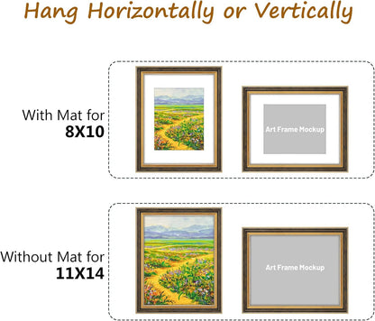 Golden State Art,11x14 Ornate Picture Frame for 8x10 Photo with Mat or 11 x 14 Prints without Mat,Real Glass Wall Display(Color:Green Gold)